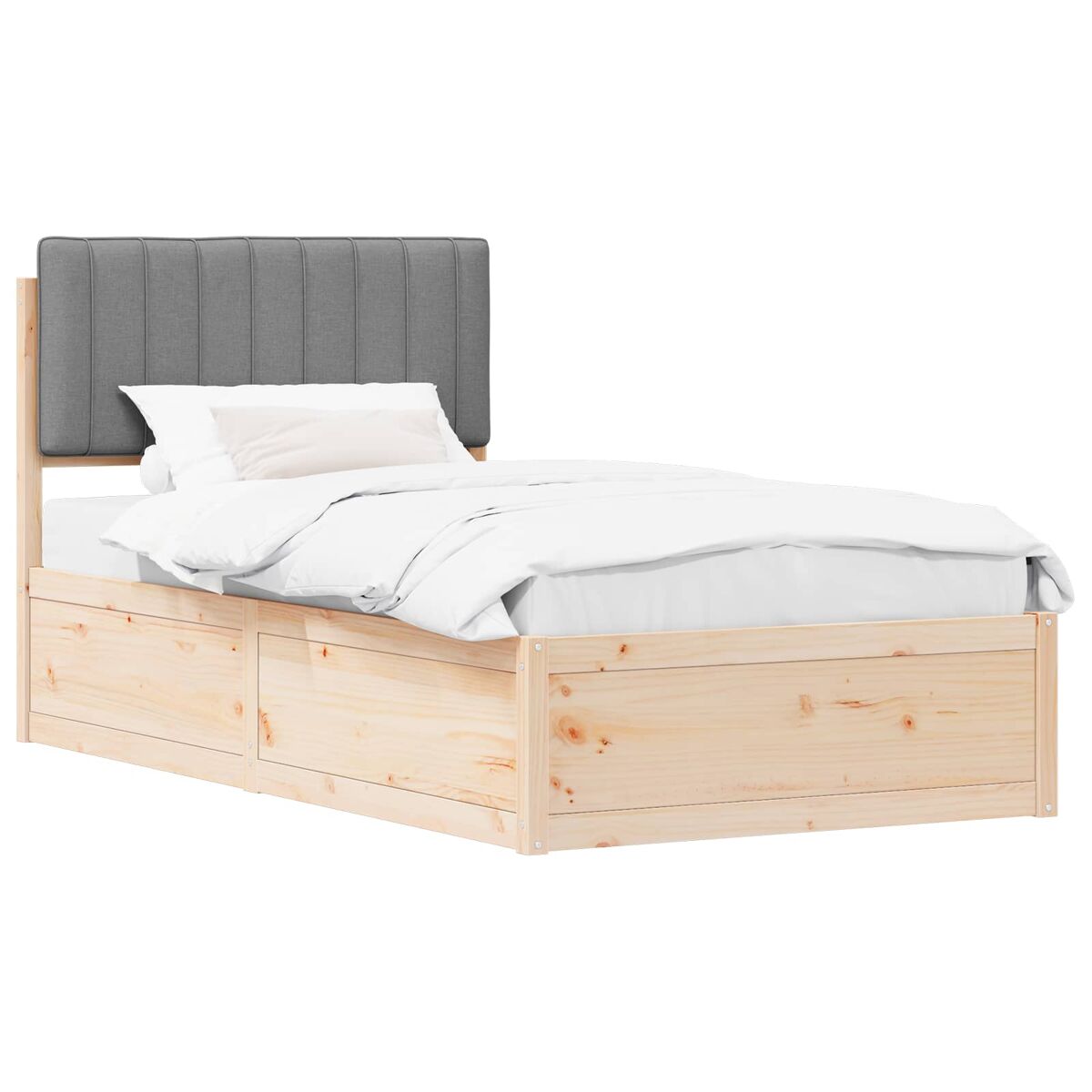 Estrutura de cama de solteiro simple com cabeceira estofada cinzento-claro
