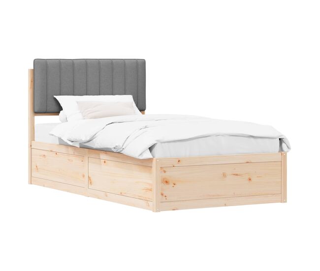 Estrutura de cama de solteiro simple com cabeceira estofada cinzento-claro