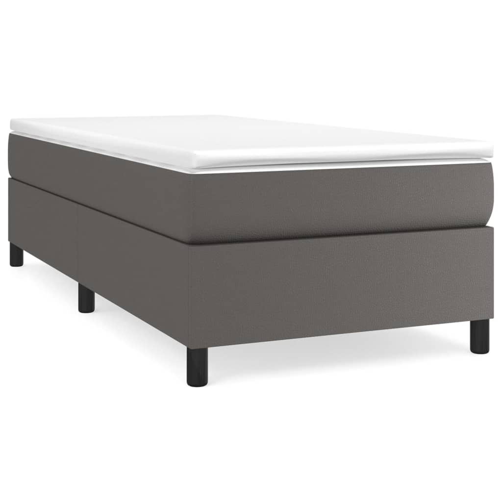 Estrutura de cama de solteiro para adultos com molas 90x190 cm couro artificial cinzento