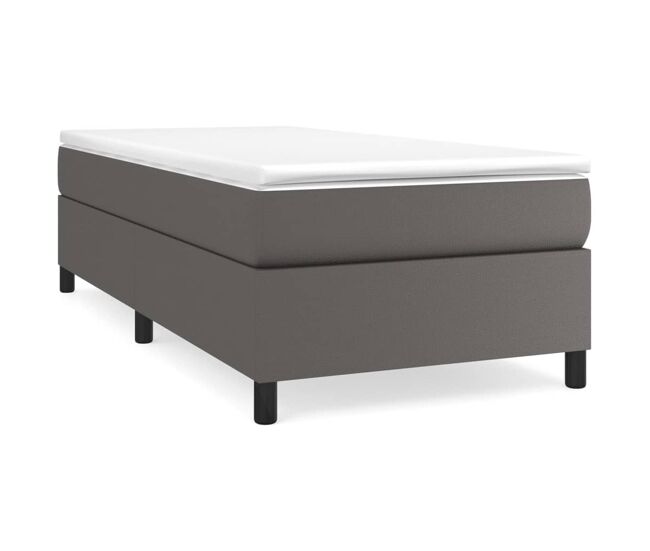 Estrutura de cama de solteiro para adultos com molas 90x190 cm couro artificial cinzento