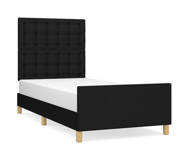 Estrutura de cama de solteiro para adultos c/ cabeceira tecido preto 90x200 cm