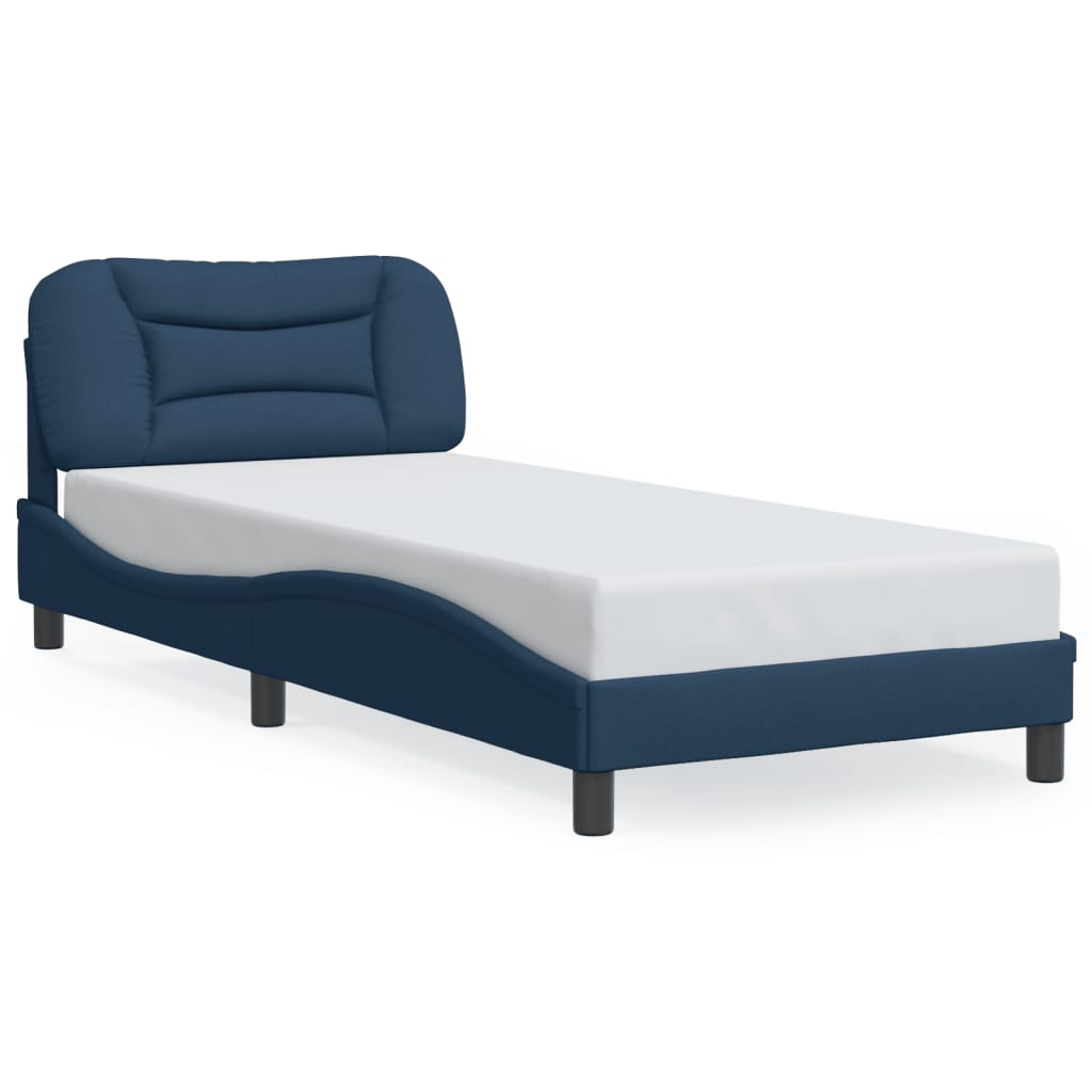 Estrutura de cama de solteiro para adultos com led 90x190 cm tecido azul