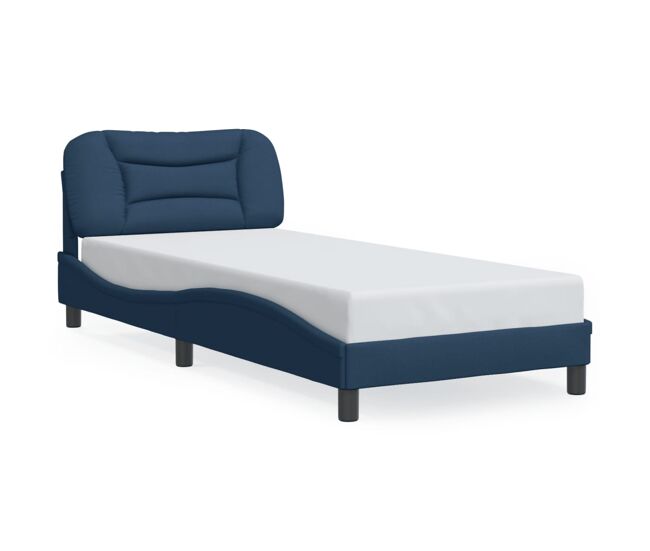 Estrutura de cama de solteiro para adultos com led 90x190 cm tecido azul
