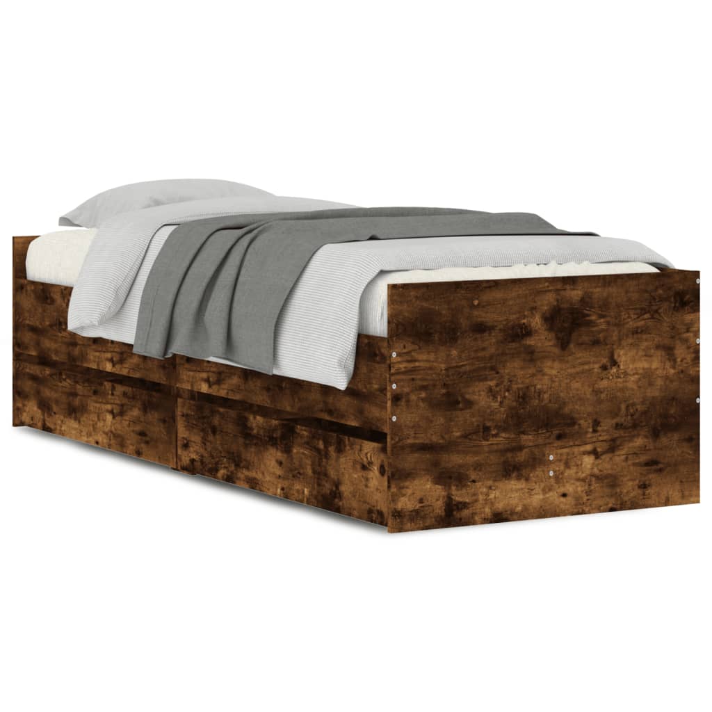 Estrutura de cama de solteiro para adultos com gavetas 90x200 cm carvalho fumado