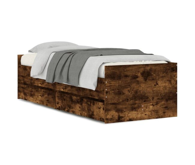 Estrutura de cama de solteiro para adultos com gavetas 90x200 cm carvalho fumado