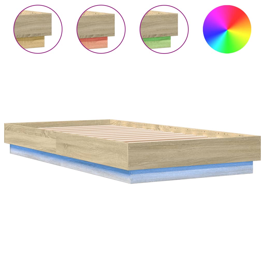 Estrutura de cama de solteiro para adultos com luzes led 90x190 cm carvalho sonoma