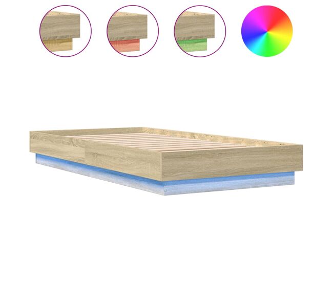 Estrutura de cama de solteiro para adultos com luzes led 90x190 cm carvalho sonoma
