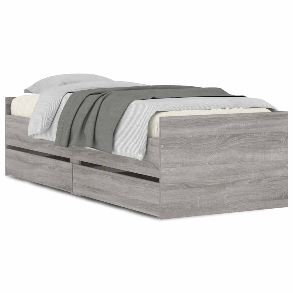 Estrutura de cama de solteiro para adultos com gavetas 90x190 cm cinzento sonoma