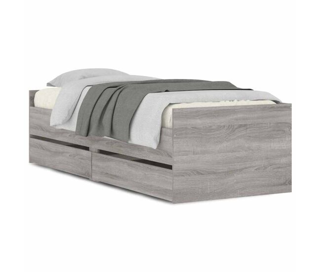 Estrutura de cama de solteiro para adultos com gavetas 90x190 cm cinzento sonoma