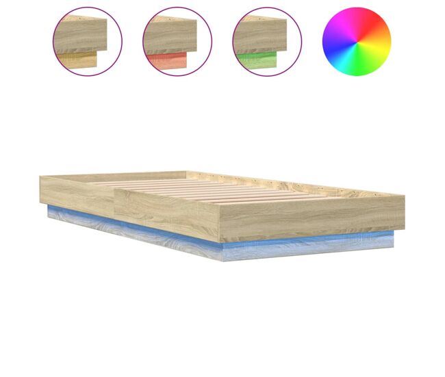 Estrutura de cama de solteiro para adultos c/ luzes led 100x200 cm carvalho sonoma