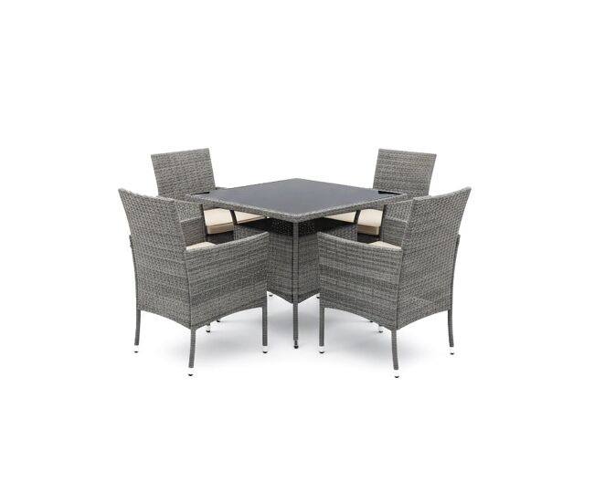 Conjunto de mesa quadrada + 4 cadeiras em rattan pe. mobiliário para jardim e pátio, rattan cinza.