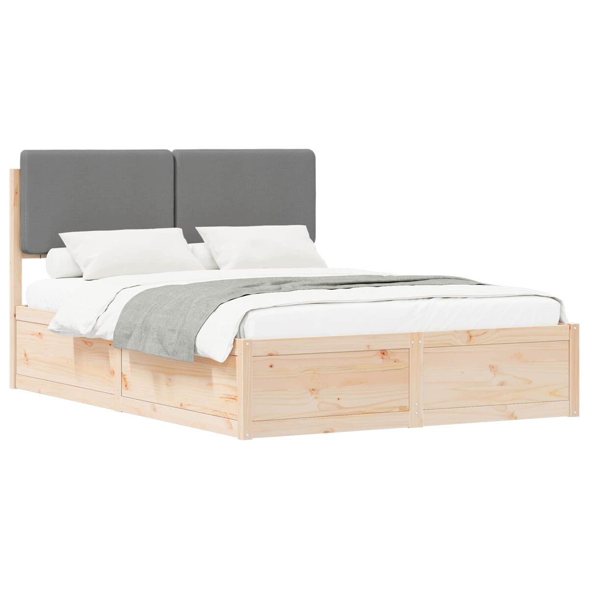 Estrutura de cama de casal moderno com cabeceira estofada cinzento-claro