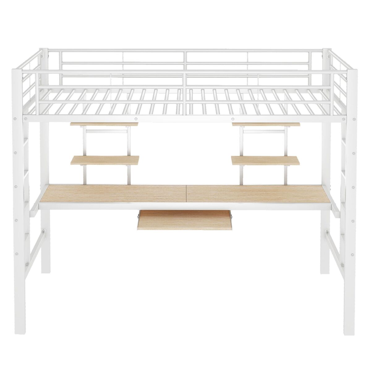 Cama alta 90x200 cm - metal com secretária e 2 estantes para crianças e adultos - branco