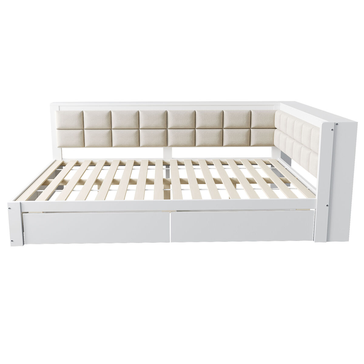 Sofá-cama em madeira 140 x 200 cm - cama multifuncional com encosto acolchoado e gaveta grande para arrumação - pinho branco