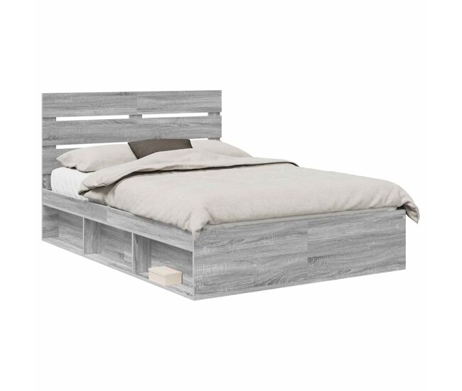 Estrutura da cama de casal simple com cabeceira cinza sonoma 140 x 190 cm