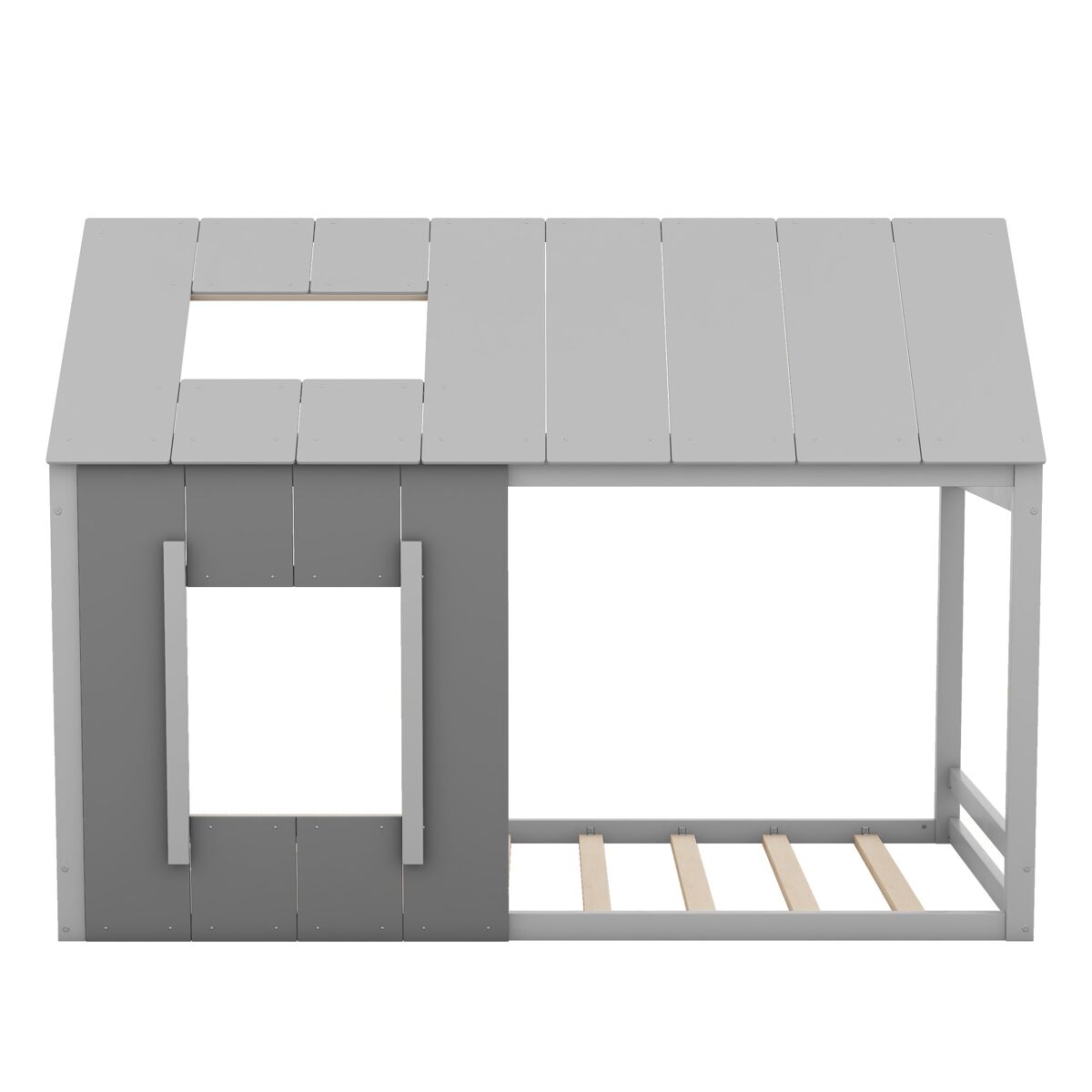 Cama cabina em madeira de pinho 90x200cm - cama para crianças com teto e janela e estrado - cinzento