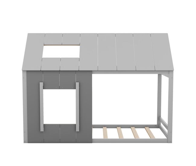 Cama cabina em madeira de pinho 90x200cm - cama para crianças com teto e janela e estrado - cinzento
