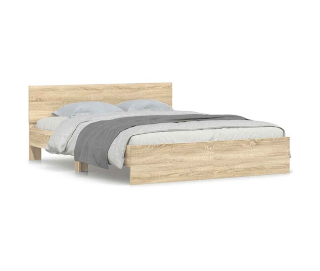 Estrutura de cama de casal para adultos com cabeceira 140x190 cm carvalho sonoma