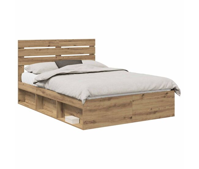 Estrutura de cama de casal moderno com cabeceira - carvalho artesanal 140 x 190 cm