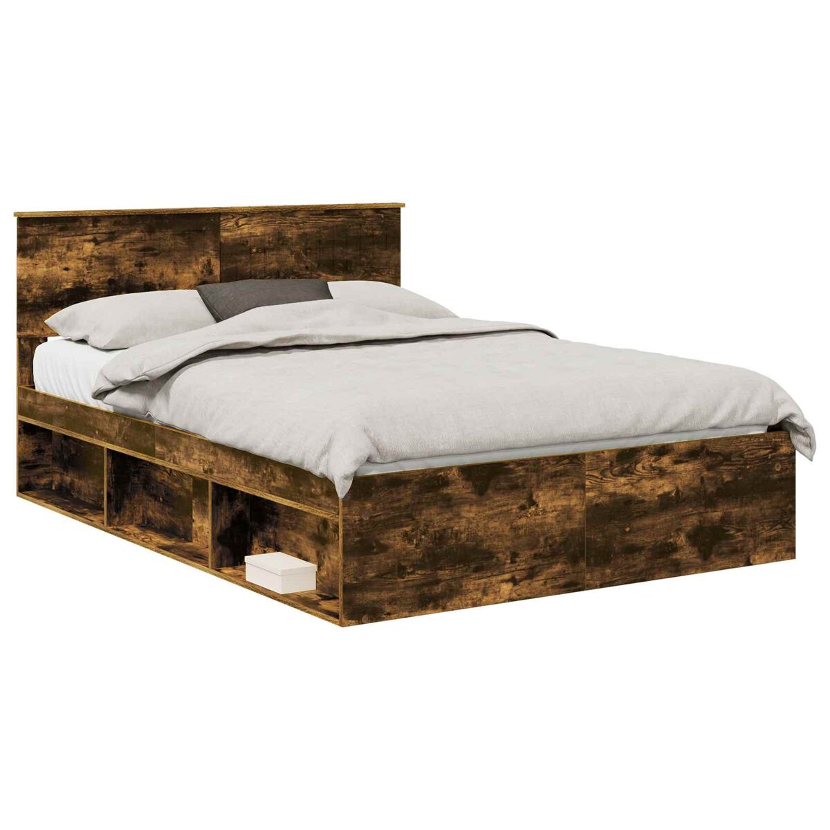 Estrutura de cama de casal com cabeceira - carvalho defumado 140 x 190 cm