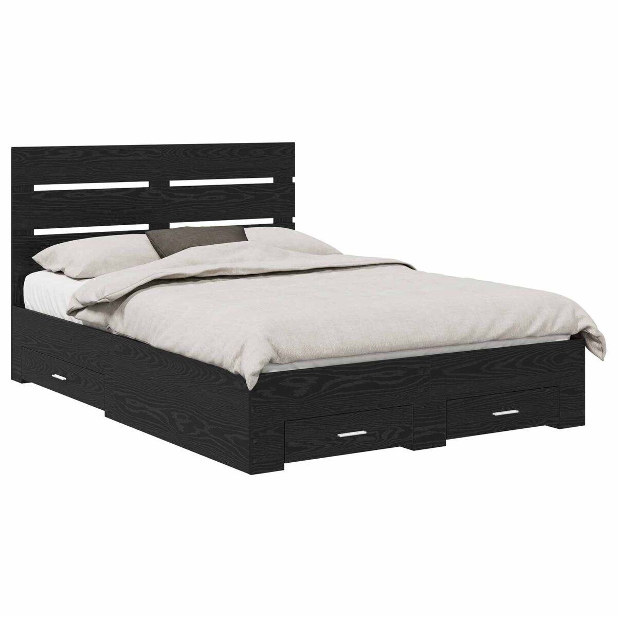 Estrutura da cama de casal moderno com gaveta - carvalho preto 140 x 190 cm