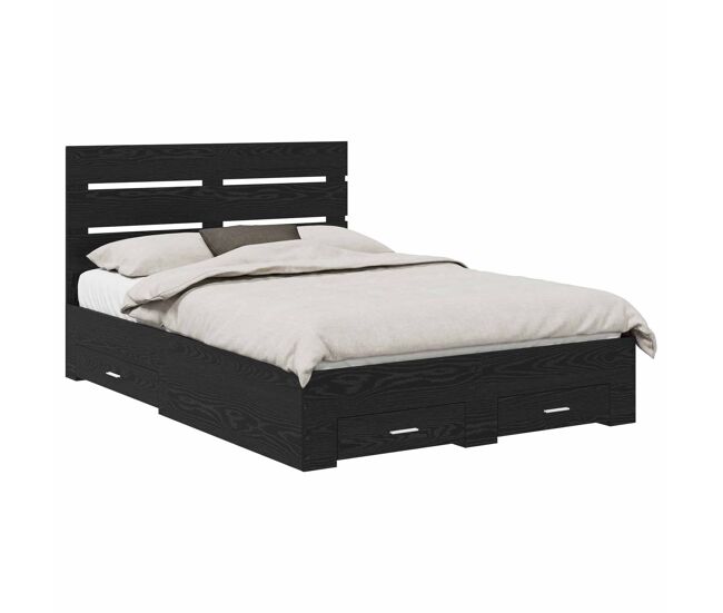 Estrutura da cama de casal moderno com gaveta - carvalho preto 140 x 190 cm