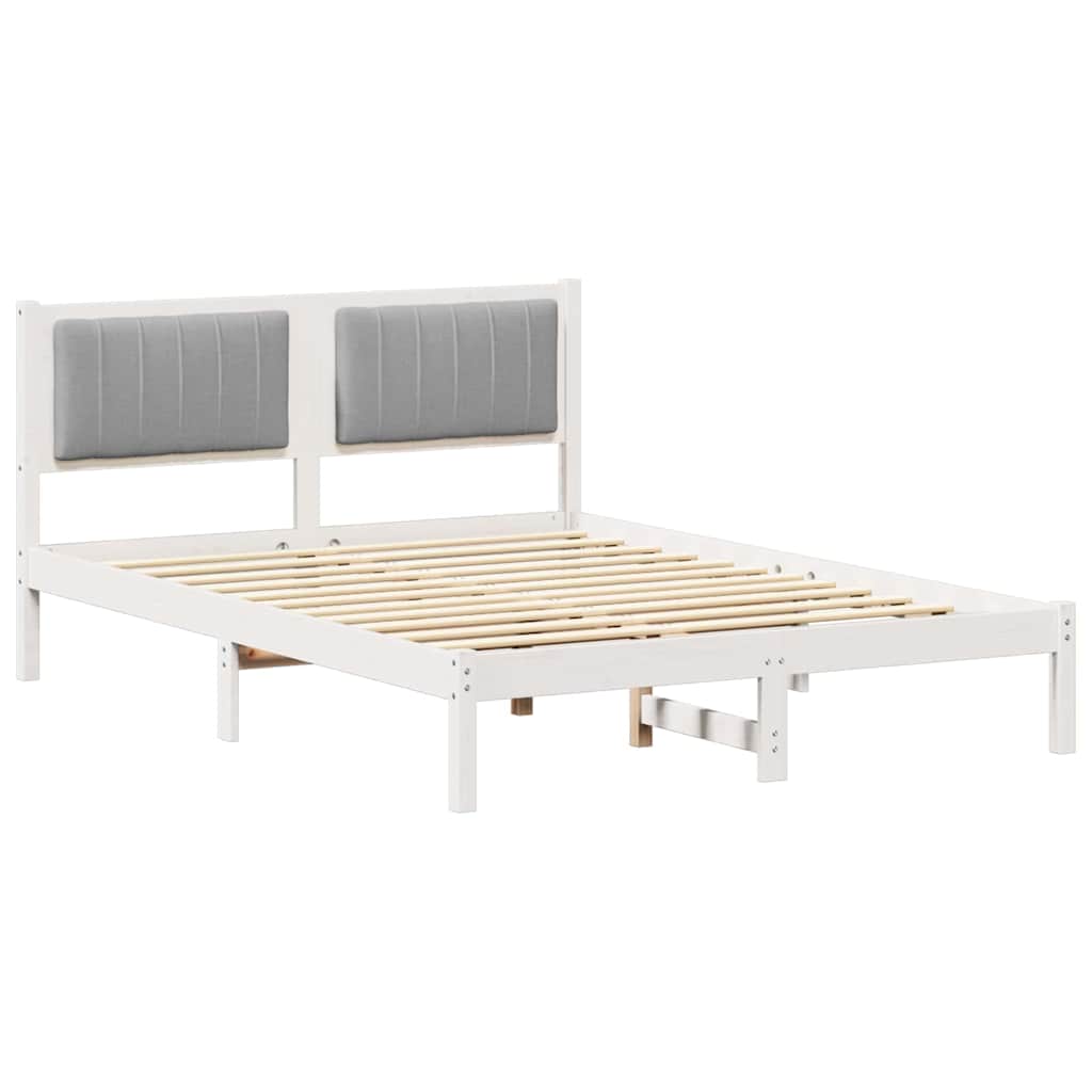 Estrutura de cama de casal moderno com cabeceira estofada cinzento-claro
