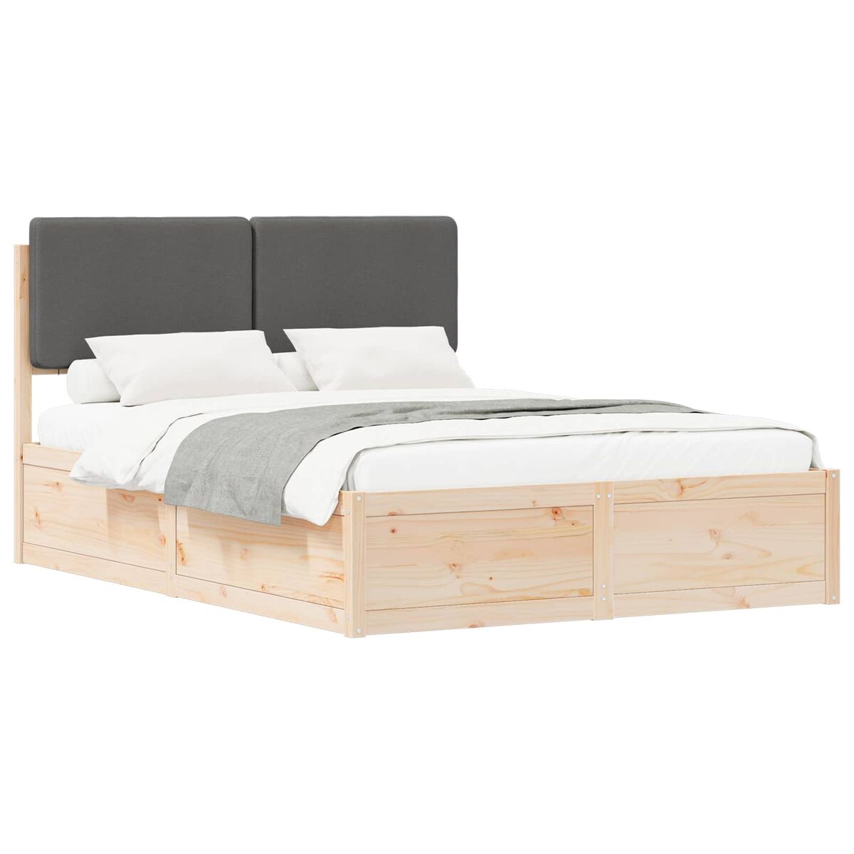 Estrutura de cama de casal moderno com cabeceira estofada cinza escuro