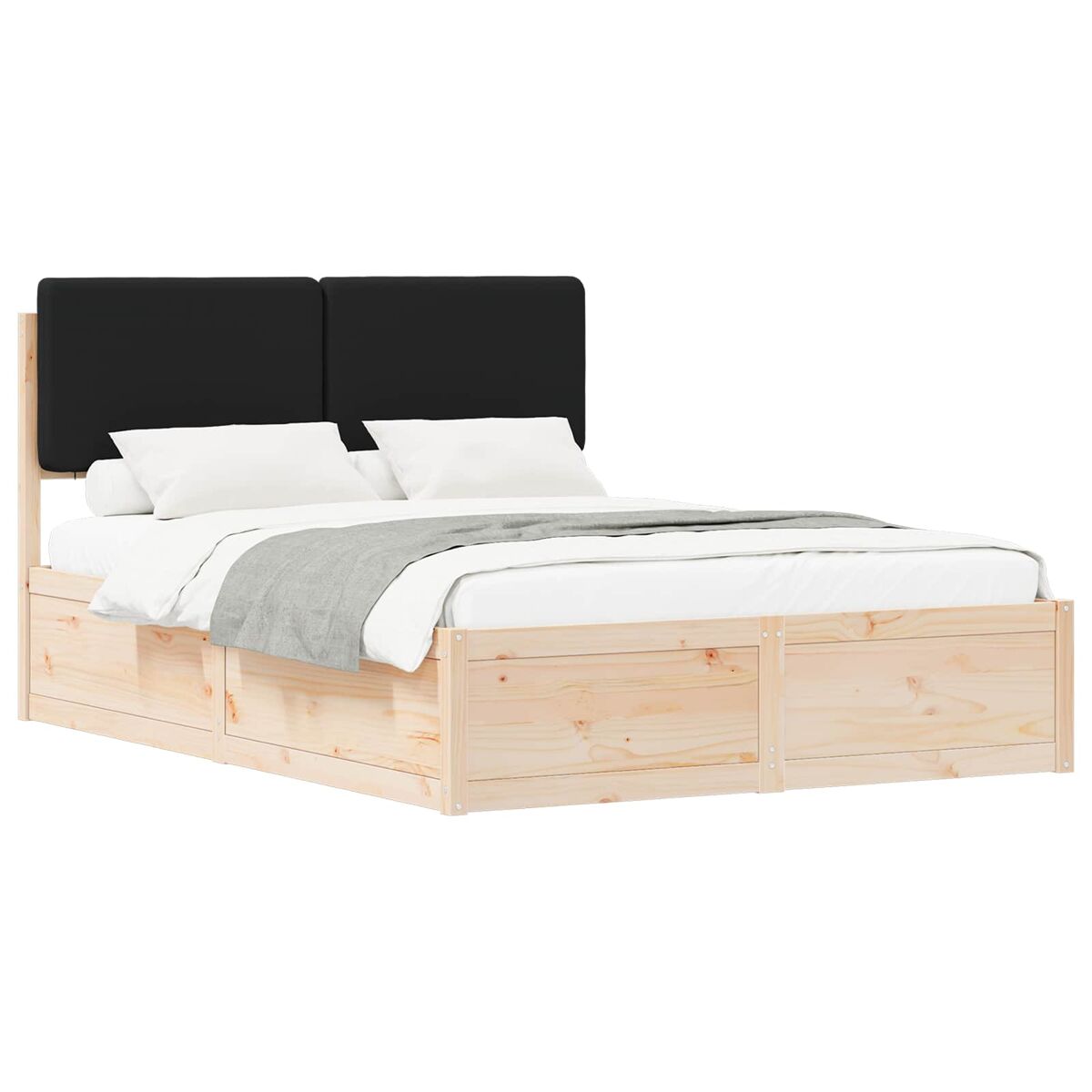 Estrutura de cama de casal moderno com cabeceira estofada preto 135 x 190 cm