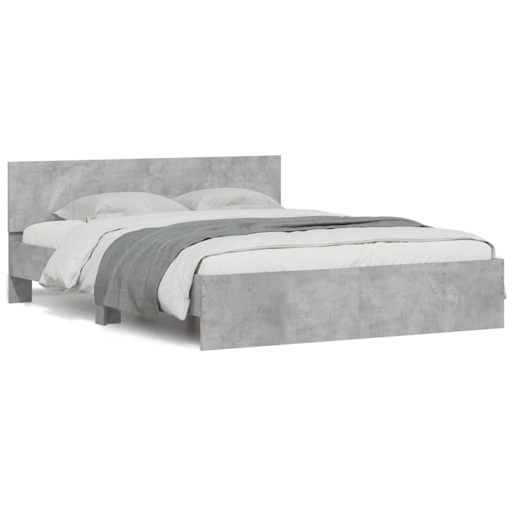 Estrutura de cama de casal moderno com cabeceira 140x200 cm cinzento cimento