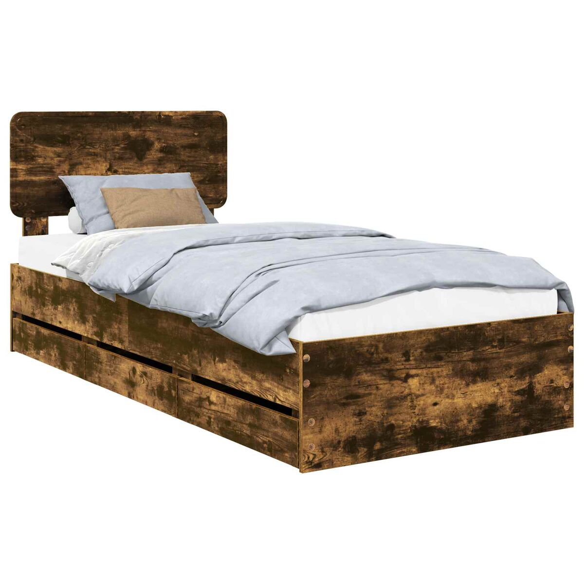 Estrutura de cama de solteiro para adultos com cabeceira carvalho fumado 90 x 200 cm
