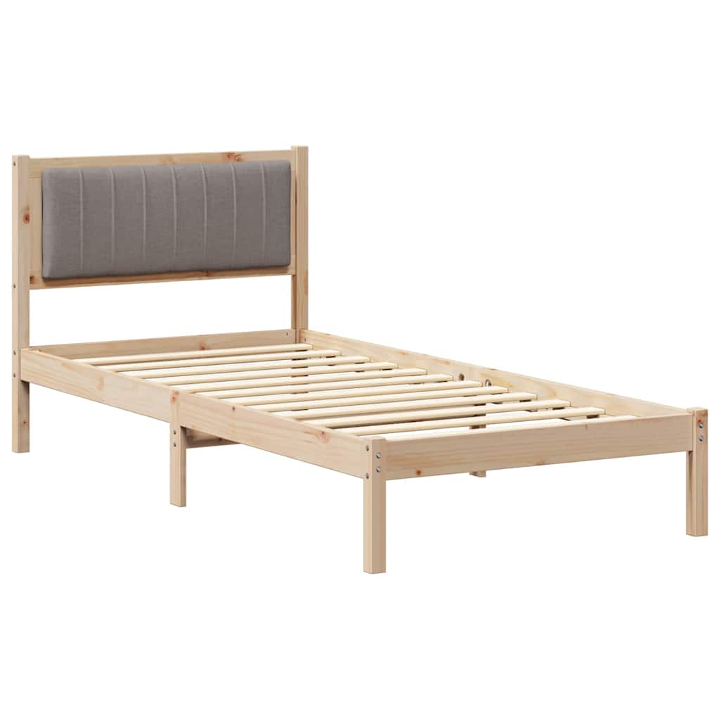 Estrutura de cama de solteiro design com cabeceira estofada cinzento-acastanhado