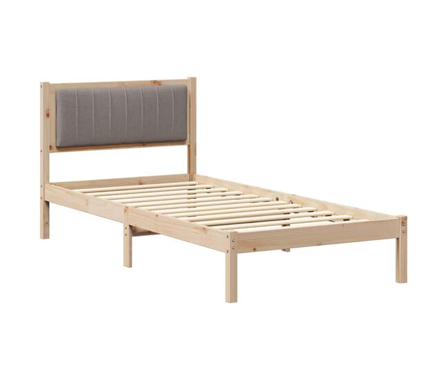 Estrutura de cama de solteiro design com cabeceira estofada cinzento-acastanhado