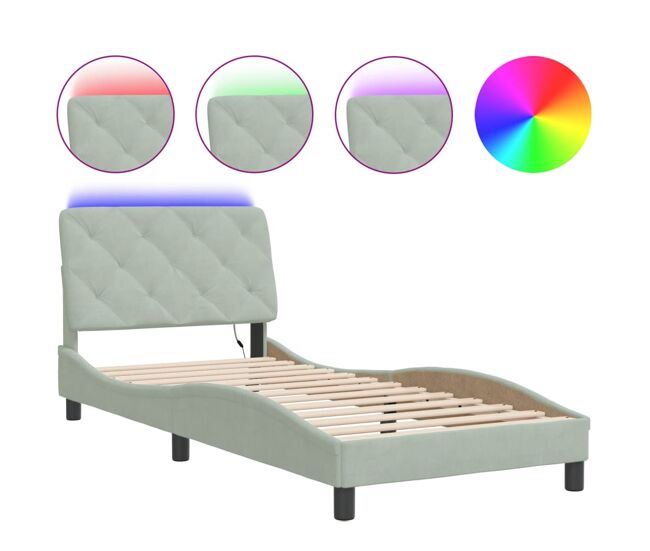 Estrutura de cama de solteiro simple com led 80x200 cm veludo cinzento-claro