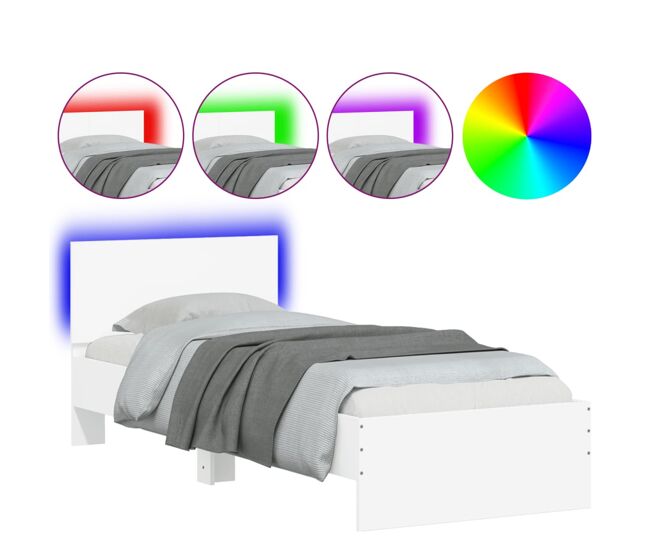 Estrutura de cama de solteiro para adultos c/ cabeceira e luzes led 90x190 cm branco