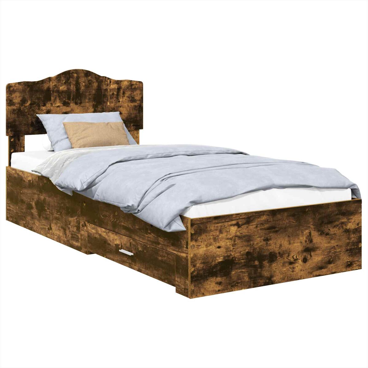 Estrutura de cama de solteiro para adultos com cabeceira carvalho defumado 90 x 190 cm
