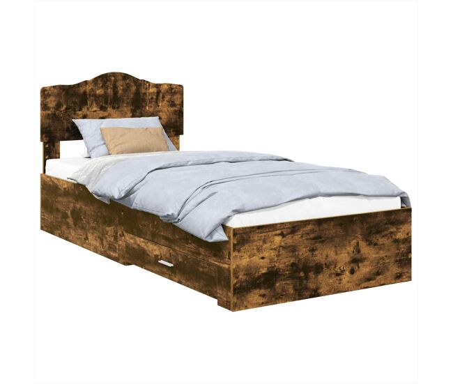 Estrutura de cama de solteiro para adultos com cabeceira carvalho defumado 90 x 190 cm