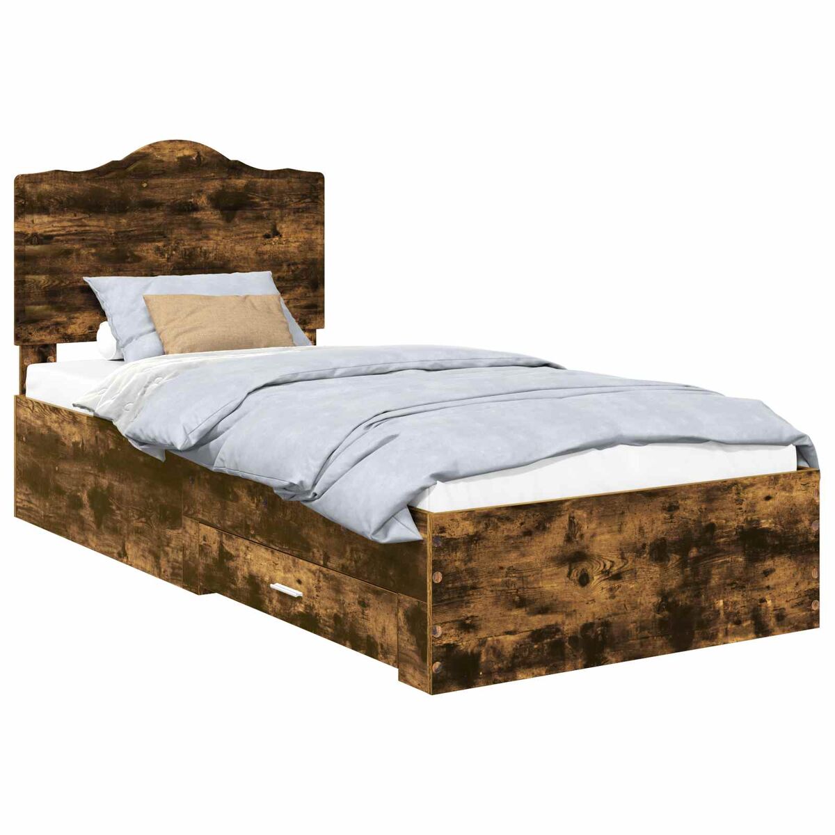 Estrutura de cama de solteiro para adultos com cabeceira carvalho defumado 90 x 190 cm