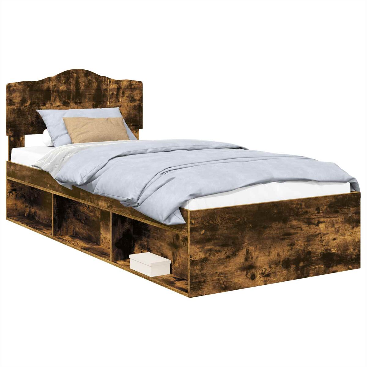 Estrutura de cama de solteiro para adultos com cabeceira carvalho defumado 90 x 200 cm