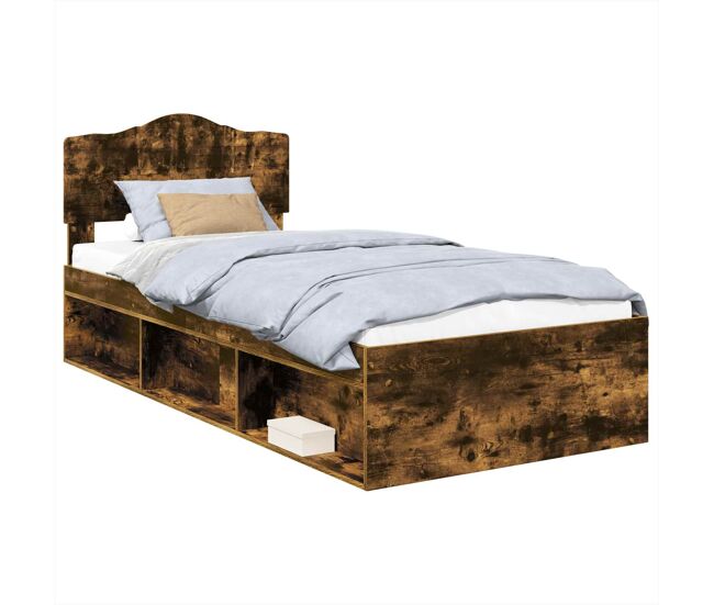 Estrutura de cama de solteiro para adultos com cabeceira carvalho defumado 90 x 200 cm