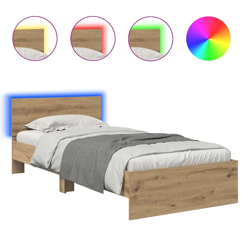 Estrutura de cama de solteiro moderno com cabeceira - carvalho artesanal 90 x 190 cm