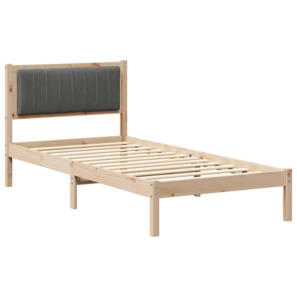 Estrutura de cama de solteiro para adultos com cabeceira estofada cinza escuro
