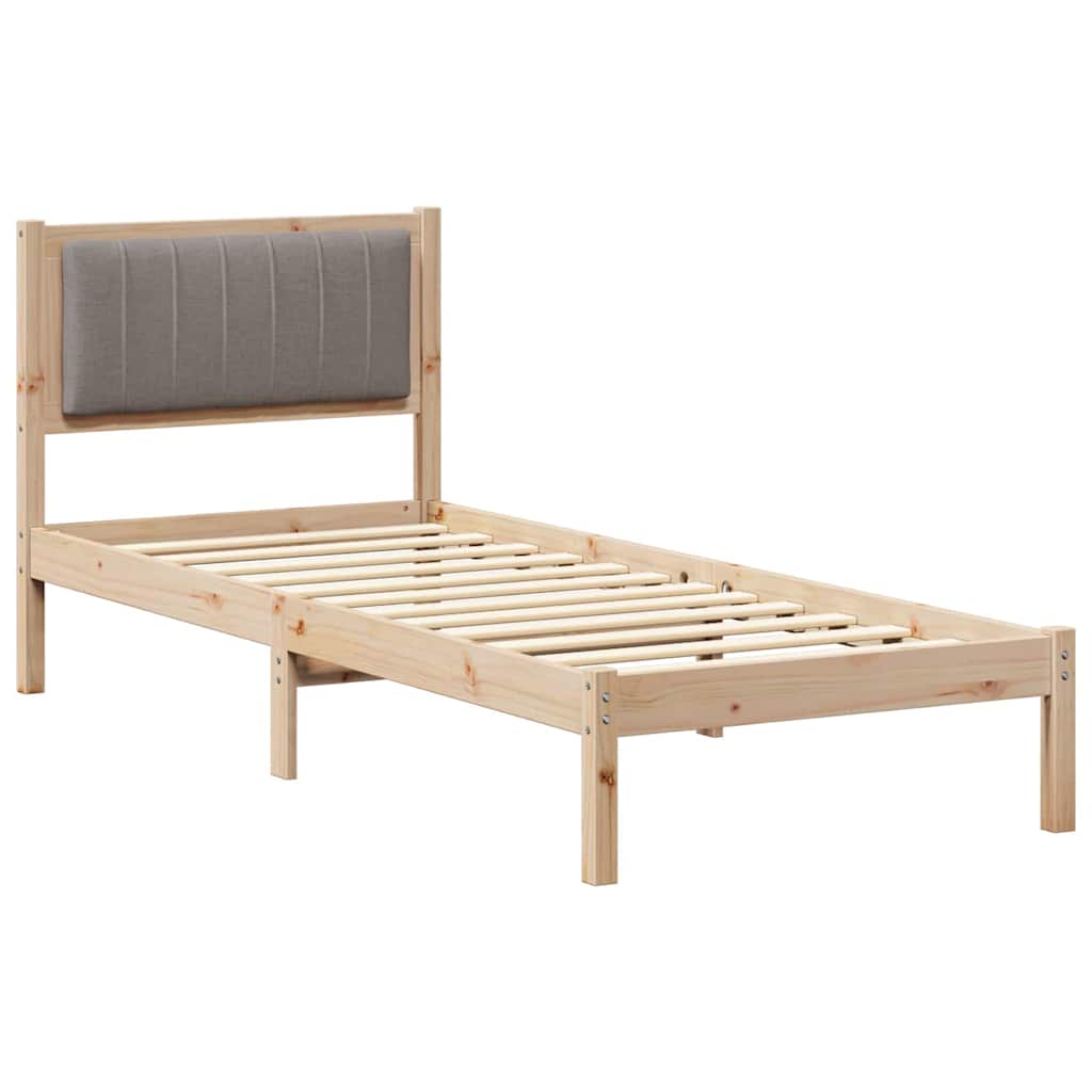 Estrutura de cama de solteiro design com cabeceira estofada cinzento-acastanhado