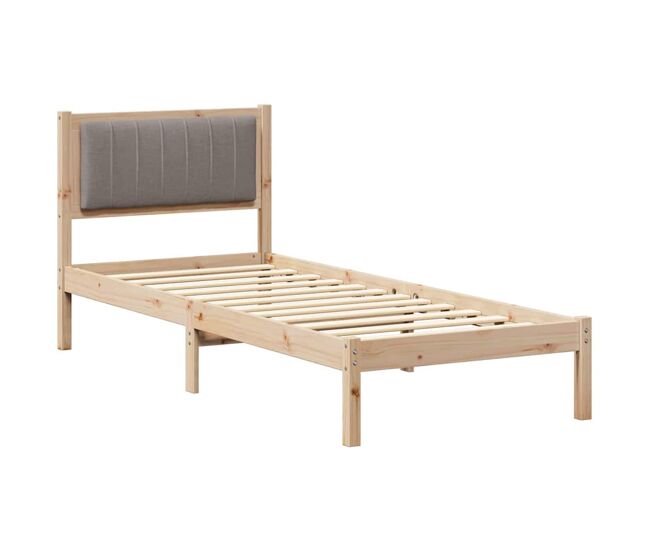 Estrutura de cama de solteiro design com cabeceira estofada cinzento-acastanhado