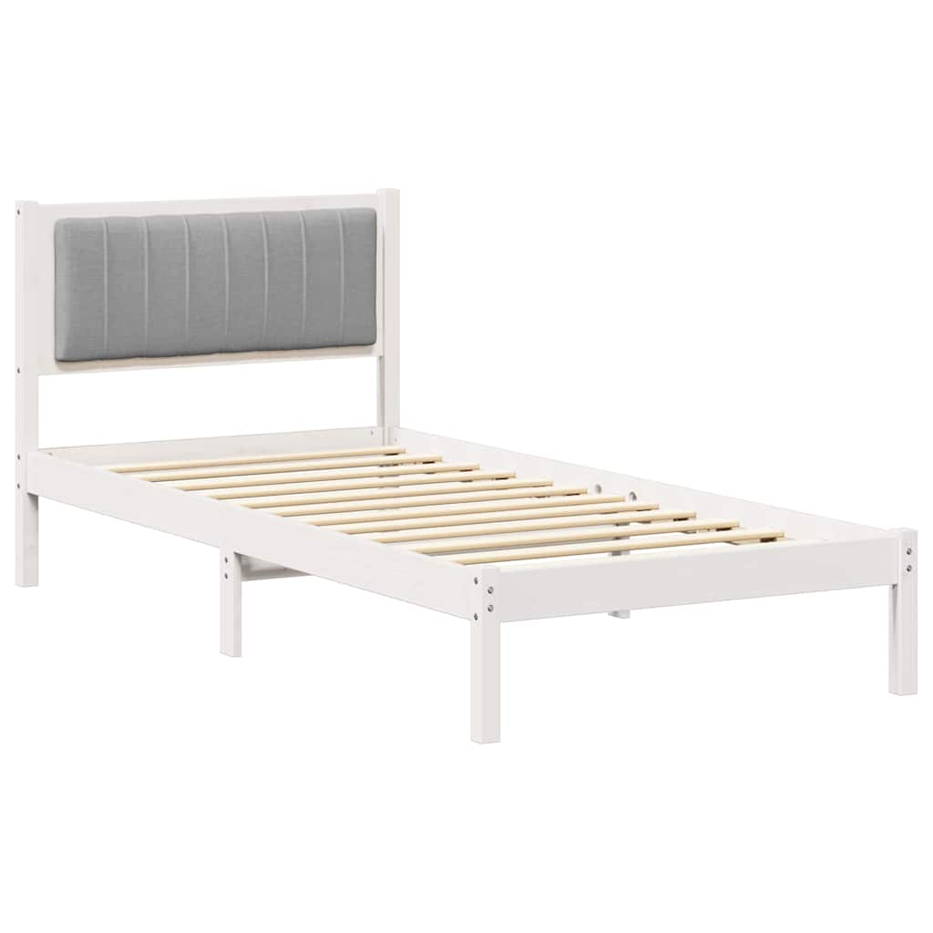 Estrutura de cama de solteiro simple com cabeceira estofada cinzento-claro