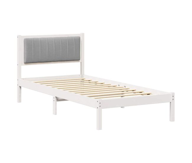 Estrutura de cama de solteiro simple com cabeceira estofada cinzento-claro