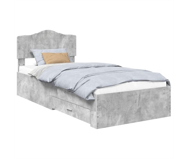 Estrutura de cama de solteiro para adultos cinzento 90 x 190 cm madeira processada