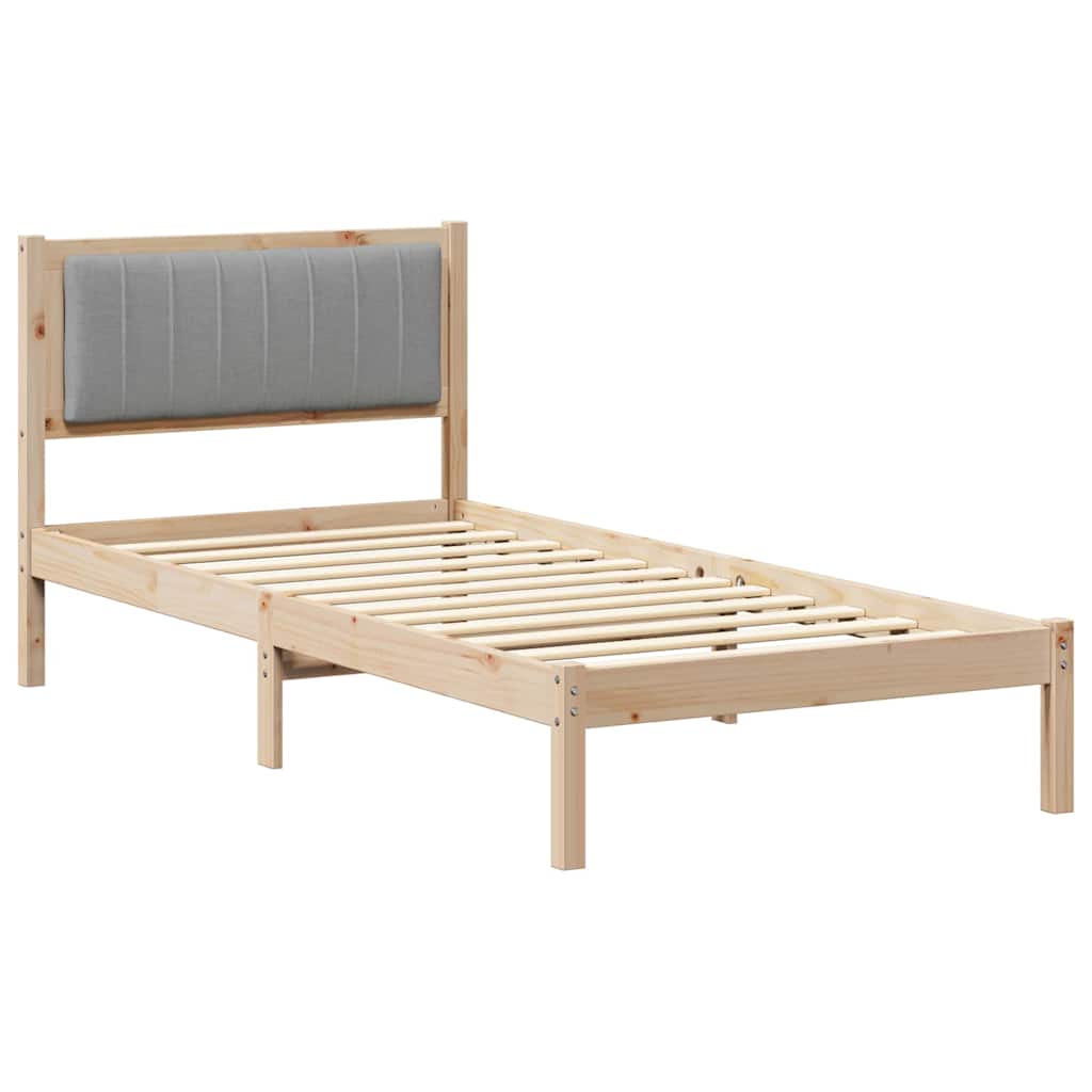 Estrutura de cama de solteiro simple com cabeceira estofada cinzento-claro