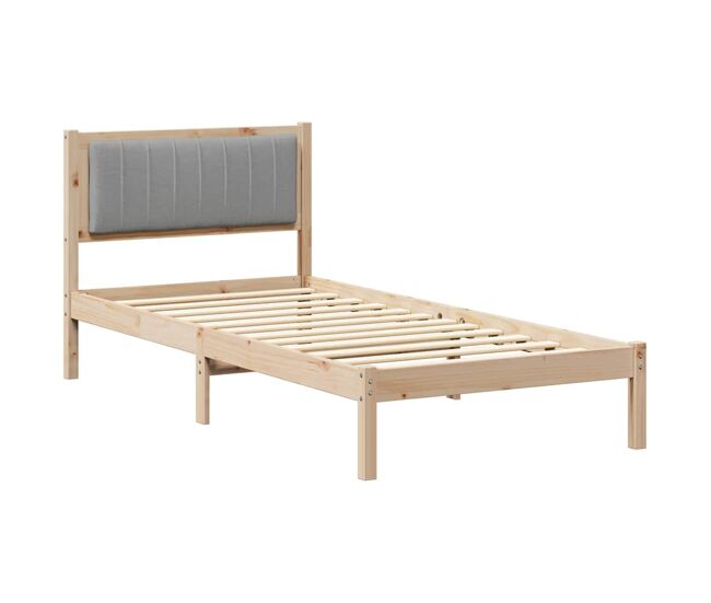 Estrutura de cama de solteiro simple com cabeceira estofada cinzento-claro