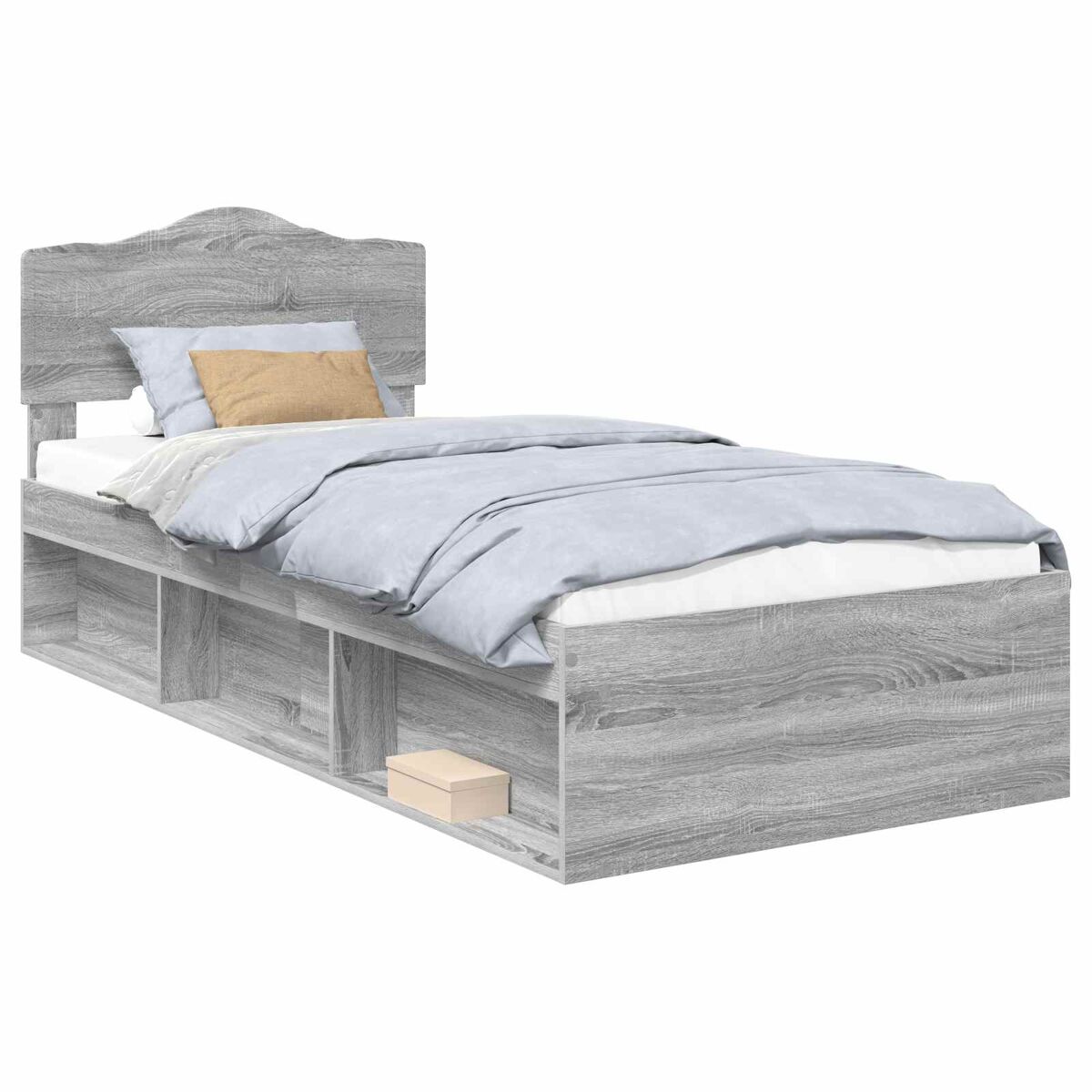 Estrutura de cama de solteiro com cabeceira - cinza sonoma 90 x 200 cm